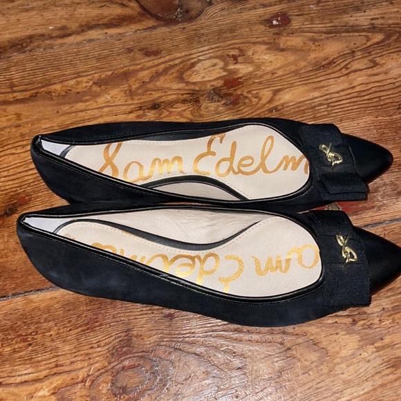 Sam Edelman Point Toe Black Suede Bow Flats - Picture 7 of 12